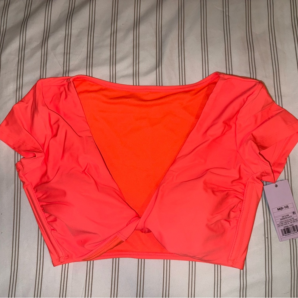 Wild Fable Neon Orange Ruched Swim Top